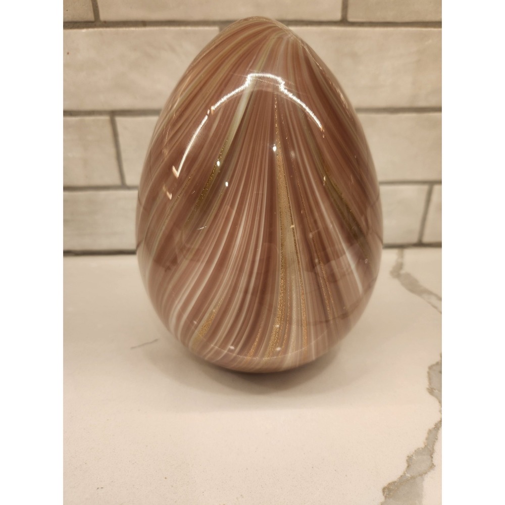 Art Glass Easter Egg Pink & White Swirl With‎ Gold Flakes Hand Blown Decor 7.5" - Picture 1 of 7